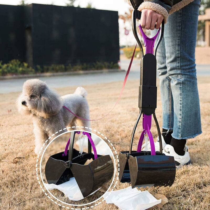 Foldable Dog And Cat Poop Scooper Pet Long Handle Pooper Scooper, Easy To Pick Up Waste, Black & Purple (Purple) - Image 2