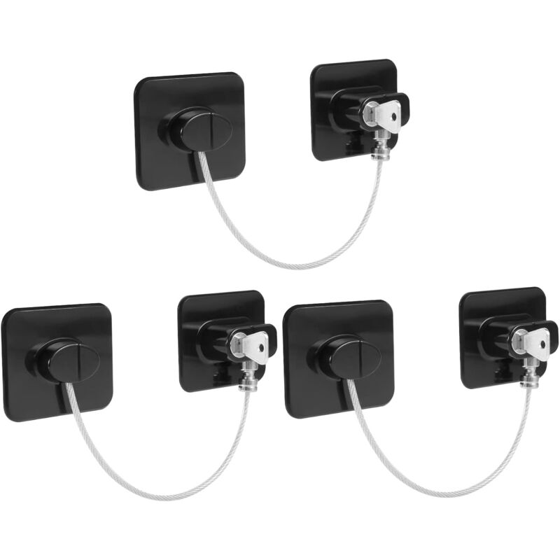 3 Pack Child Safety Window Lock, Adhesive Refrigerator Door Lock Opening Limit Cable Child Safety Window Block With 3 - Image 1