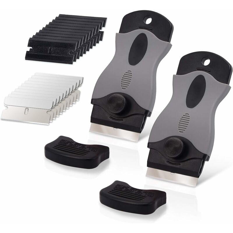 2 pcs Ceramic Hob Scraper With 10 Plastic Scrapers + 10 Metal Blades, Ceramic Hob Scraper For Removing Labels, Black - Image 1