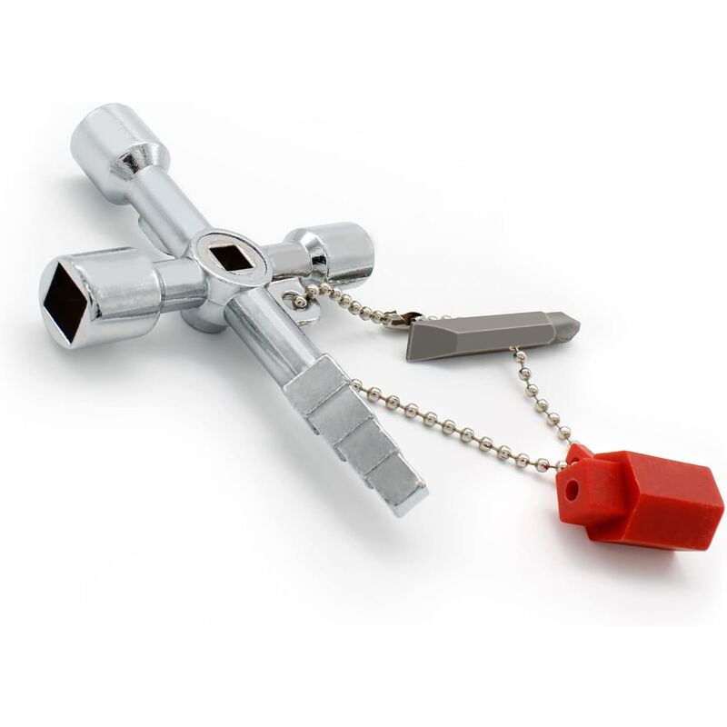 Universal Cross Wrench, Practical 4-Way Multifunctional Wrench, Silver Control Cabinet Key, Used For Water And - Image 1