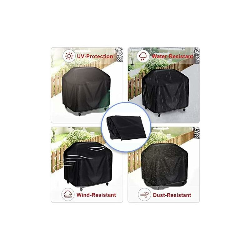 Bbq Cover, Waterproof Anti-Uv Barbecue Cover 210D Oxford Cloth Bbq Protective Cover Grill Cover - 170 61 117Cm, Black - Image 2