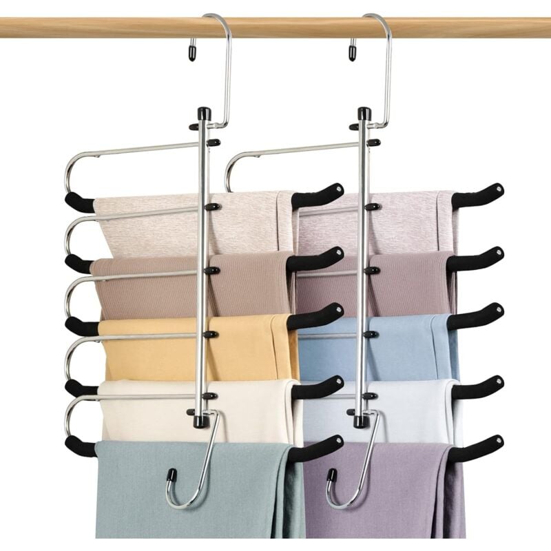 2 Pack Space Saving Hangers - Non-Slip Trouser Hanger With Foam Padded Swing Hanger Multi-Layer Hanger Organizer And - Image 1