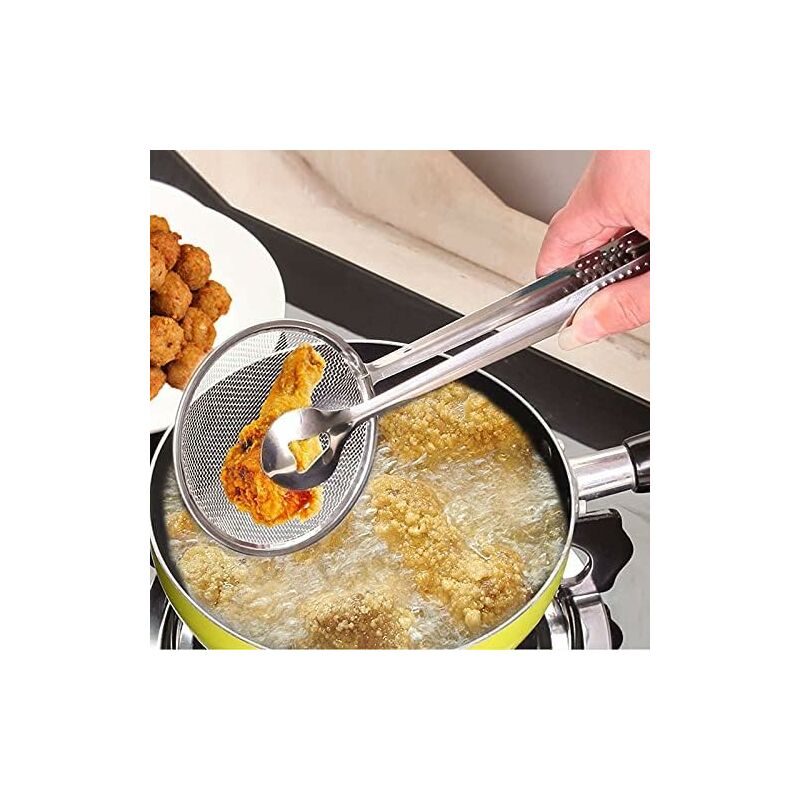 Stainless Steel Food Tongs For Snacks, Fryer, Skimmer, Spoon, Bbq, Buffet, Frying Tongs, Oil Strainer 28 X 10 Cm - Image 1