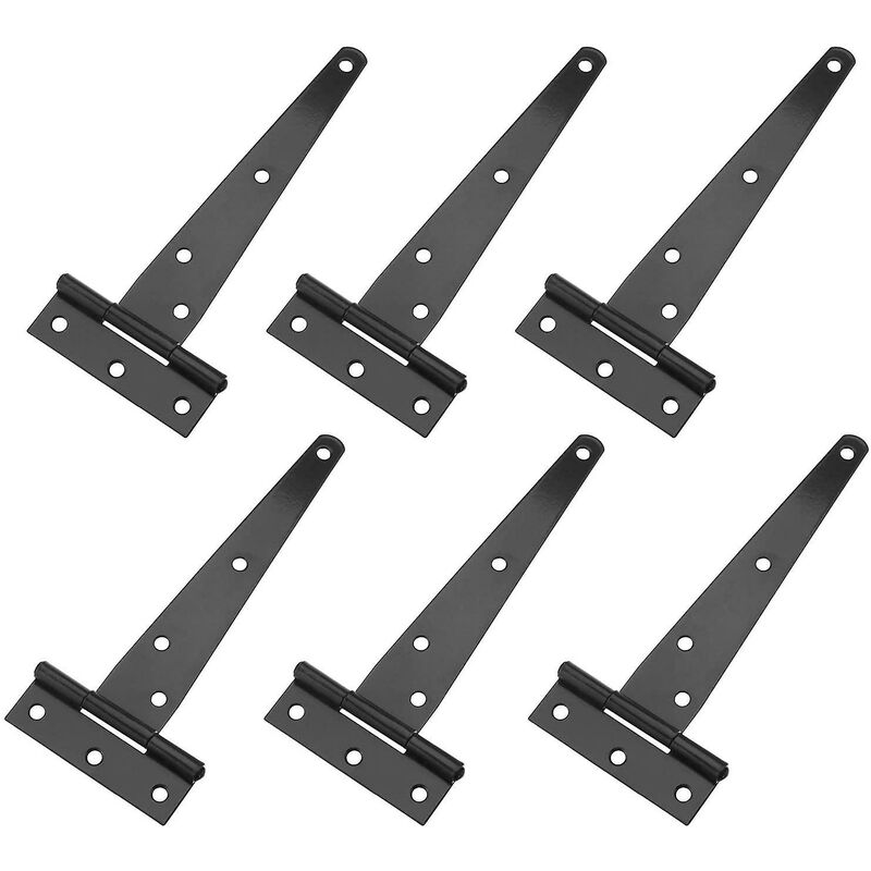6 Pack T-Shaped Hinges For Garden Shed - 10Cm - Heavy Duty - Forged Steel - Rustproof - Black - Image 1