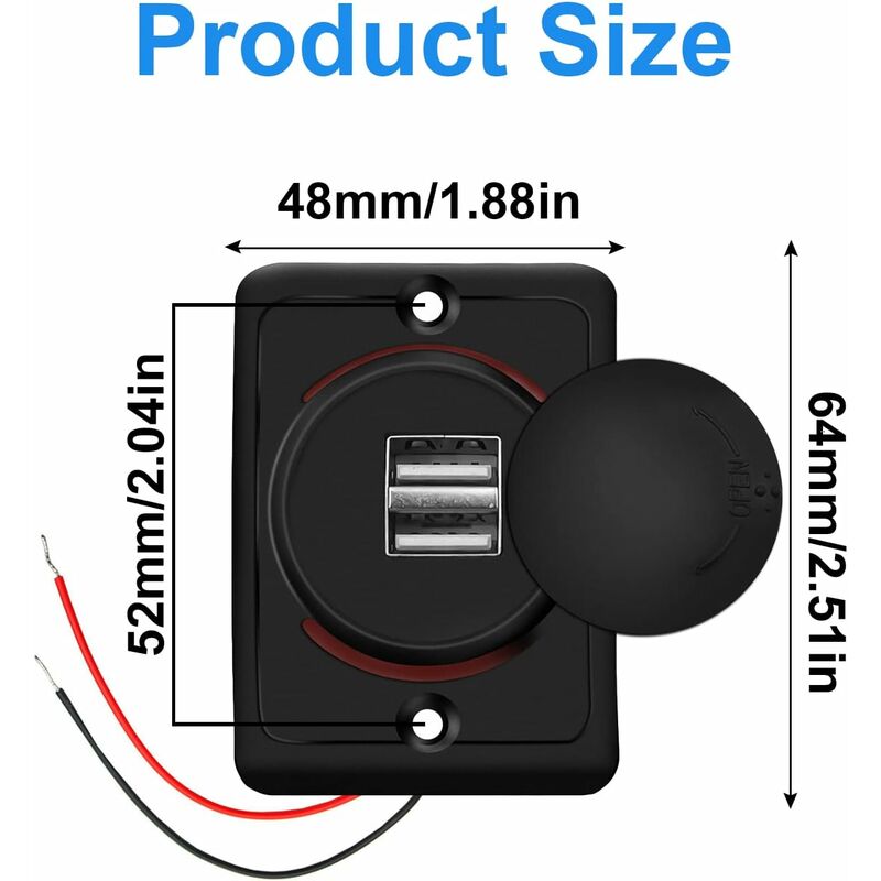 Car Usb Charger, 3.1A 12V/24V Usb Control Panel, Dual Port Charger Power Socket, 2 Port Adapter, For Car, Marine, Rv, - Image 4