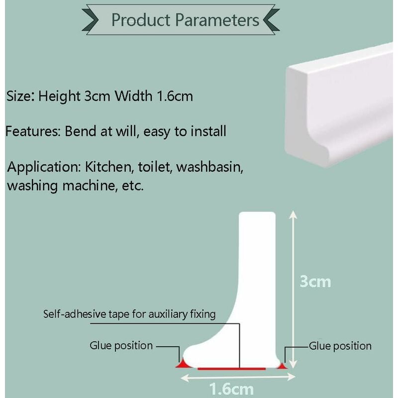 2M/78In Silicone Shower Threshold Water Barrier, Wet ROom Floor Water Barrier, Bathroom Water DAm, Shower Sealing - Image 2