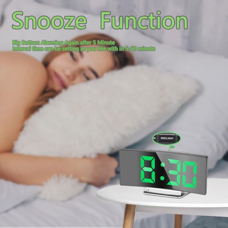 Digital Alarm Clock For Bedroom, 7'' LED Mirror Screen, 2 Brightness, Temperature, DAte, Usb Powered, Memory Function - Image 4