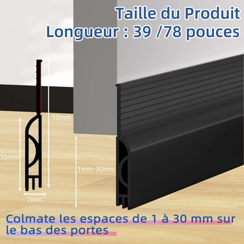 Insulated Door Bottom 100 Cm, Self-Adhesive Door Draught Excluder, Silicone Door Bottom Anti Cold Thermal Insulation - Image 2