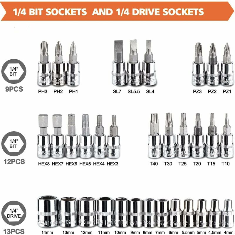 46 pcs Socket Set Chrome Vanadium 1/4