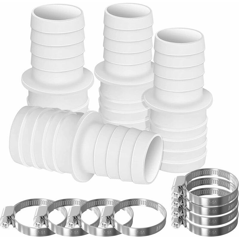 4 X Hose Connectors, Swimming Pool Hose Adapter Set With 8 Hose Adapter Clamps (32Mm To 38Mm Diameter) - Image 1
