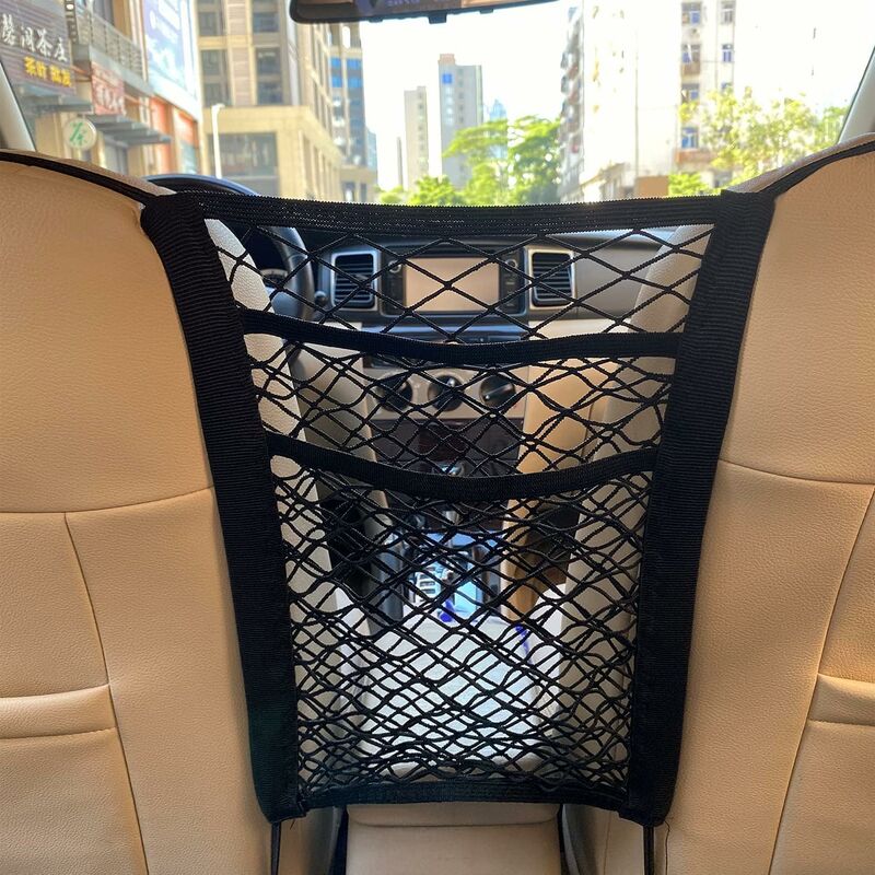 3-Layer Car Mesh Bag, Seat Back Mesh Bag, Rear Child Safety Door, Luggage Tissue Holder, Driver Storage Mesh Bag - Image 1