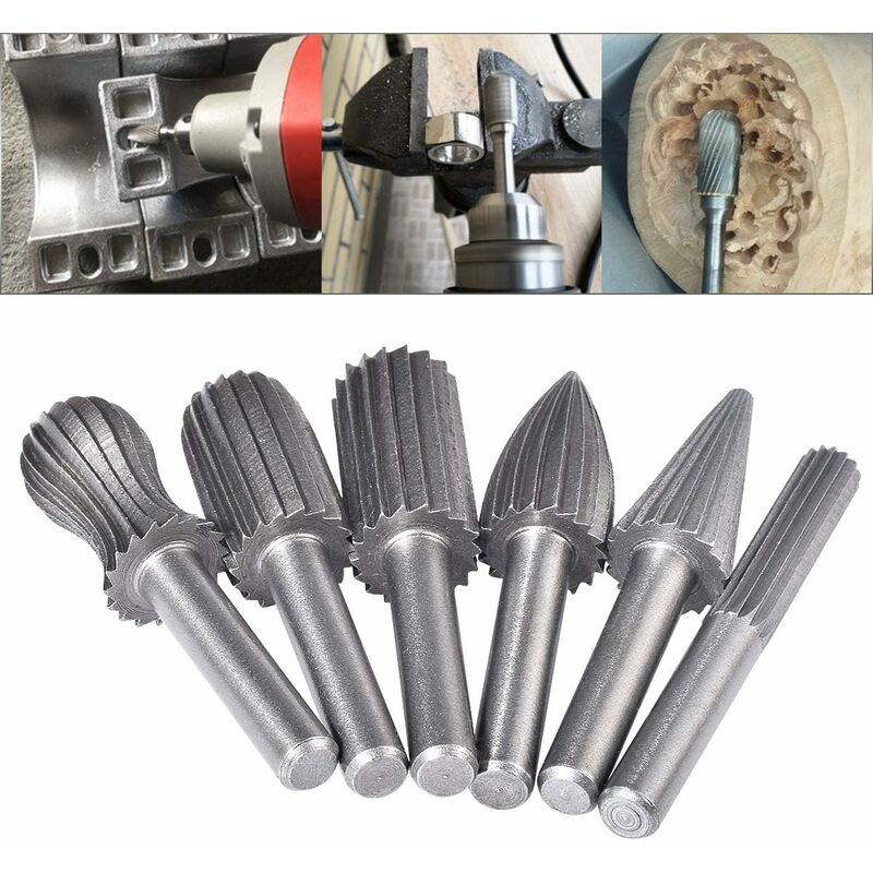 6 pcs Double Cut Tungsten ROtary Burr Set 6Mm Shank Tungsten Files Filing/Engraving/Grinding Bits For ROtary Tools - Image 1