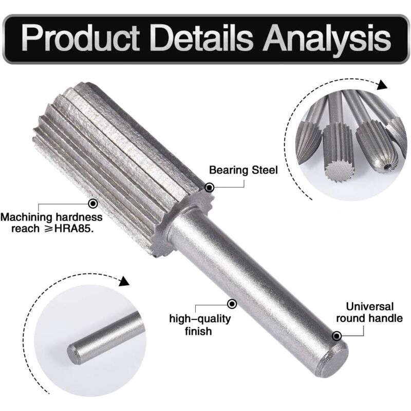 6 pcs Double Cut Tungsten ROtary Burr Set 6Mm Shank Tungsten Files Filing/Engraving/Grinding Bits For ROtary Tools - Image 3
