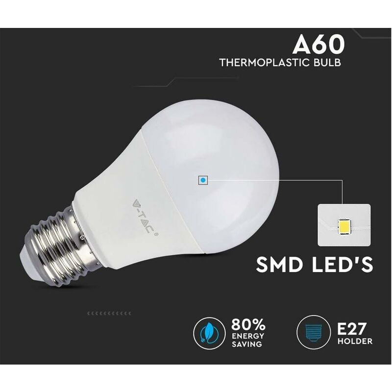 Pack Of 10 Pack Of 10 E27 9W A60 LED Bulbs - Warm White Light 4200K - 806 Lumen - Image 3