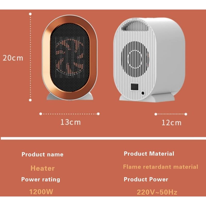 1200W ceramic PTC electric fan heater, two temperature settings, overheat protection, rapid heating, quiet operation, energy saving. - Image 3