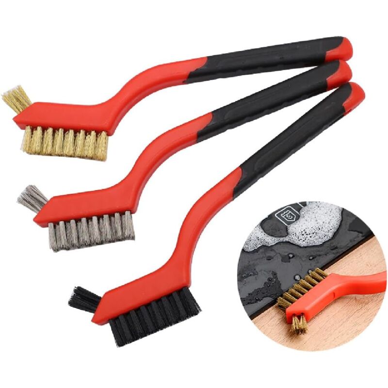 3 pcs Wire Brushes Stainless Steel Brass Carbon Nylon Scrub Brushes For Cleaning Welding Slag Stripping Rust Dust - Image 1