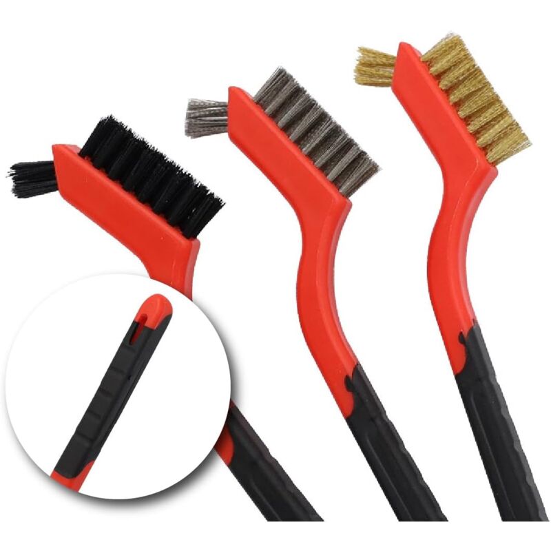 3 pcs Wire Brushes Stainless Steel Brass Carbon Nylon Scrub Brushes For Cleaning Welding Slag Stripping Rust Dust - Image 3
