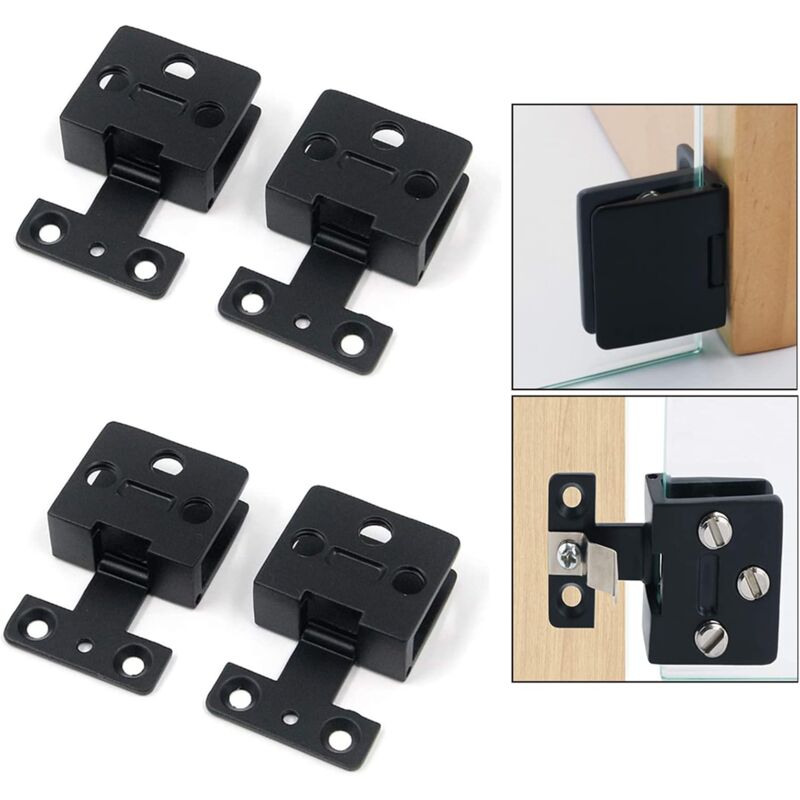 Glass Cabinet Door Hinge 4 pcs Wine Cabinet Clamp Display Door Hinge, Matte Black Zinc Alloy, No Drilling - Image 1