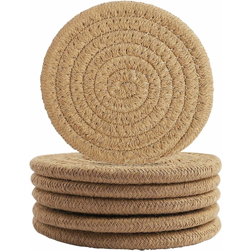 pcs Coffee Color Coasters, 11.5Cm ROund Woven Coasters Water Absorption Woven Drink Coasters Heat Resistant Coasters - Image 1