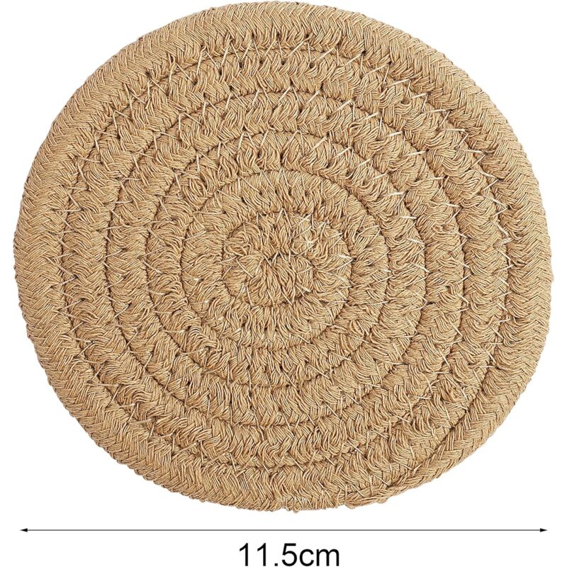 pcs Coffee Color Coasters, 11.5Cm ROund Woven Coasters Water Absorption Woven Drink Coasters Heat Resistant Coasters - Image 3