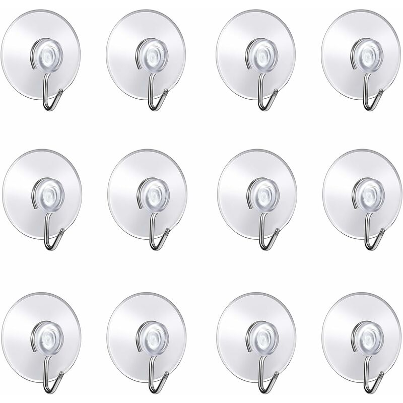 12 Pack Suction Cup Wall Hooks, Small Plastic Suction Cups With ROund Hook For Bathroom And Kitchen (4Cm) - Image 1