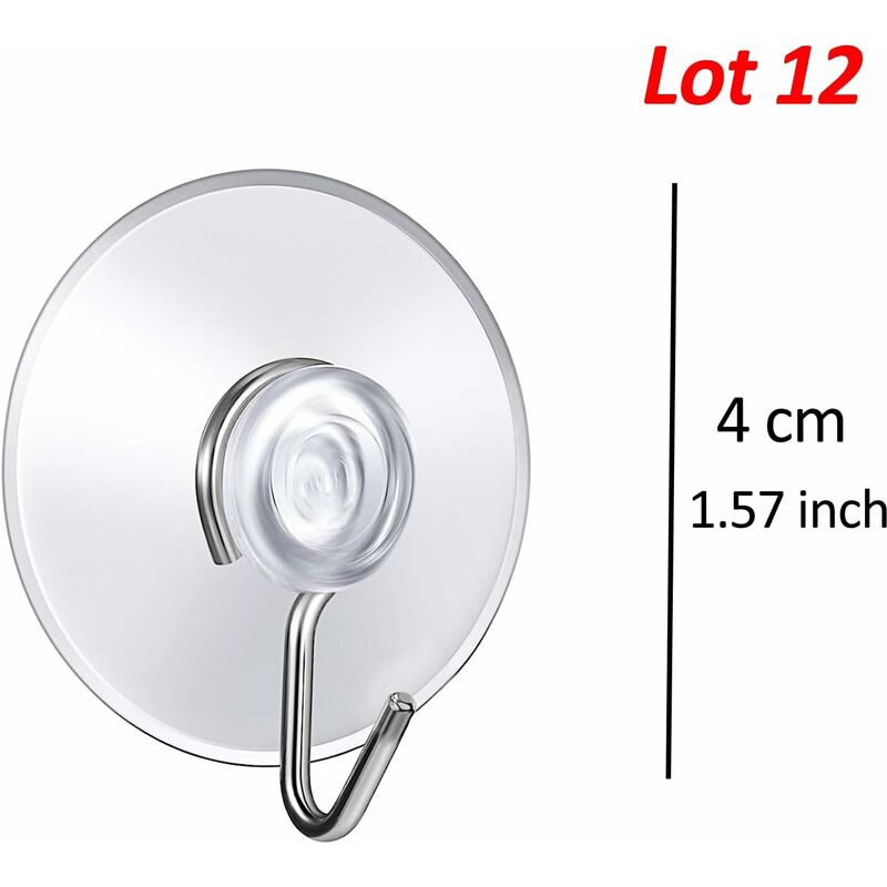 12 Pack Suction Cup Wall Hooks, Small Plastic Suction Cups With ROund Hook For Bathroom And Kitchen (4Cm) - Image 2