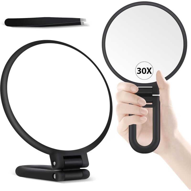 30X Magnifying Mirror, Hand Mirror With Handle, Double Sided Mirror With 30X/1X Magnification, Essential Travel Mirror - Image 1