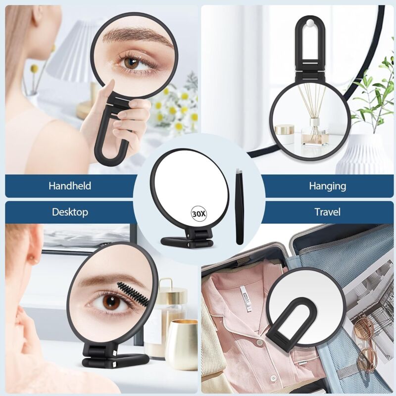30X Magnifying Mirror, Hand Mirror With Handle, Double Sided Mirror With 30X/1X Magnification, Essential Travel Mirror - Image 4
