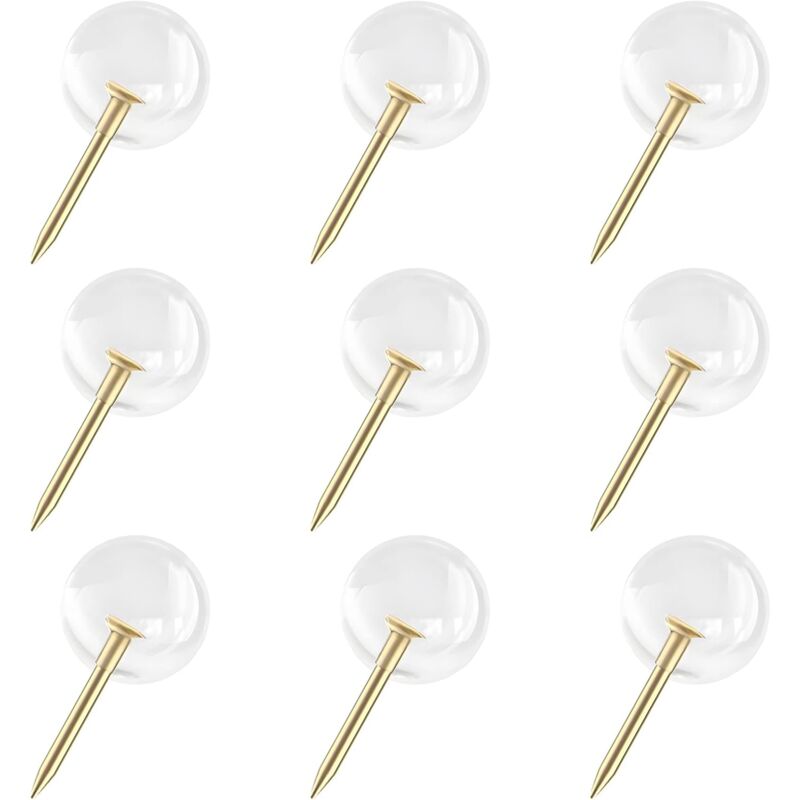 150 pcs Large Size 9.5Mm Gold Push Pins ROund Head Gold Steel Thumb Tacks With Clear Plastic ROund Head Thumb Tacks For - Image 1