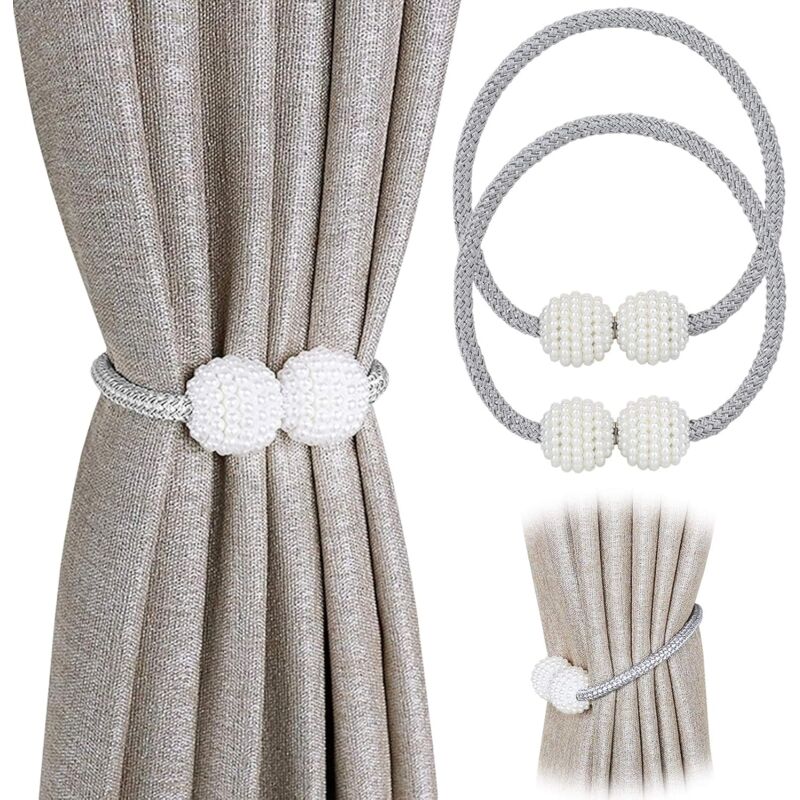 2 Pack Magnetic Curtain Tiebacks For Small, Thin, Or Sheer Curtains Grey Curtain Tieback - Image 1