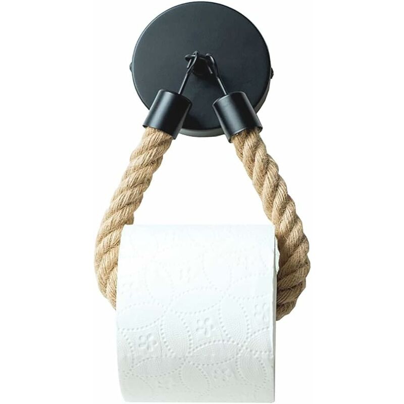 Toilet Paper Holder, Hemp ROpe Towel Holder For Bathroom And Kitchen Bathroom Paper Holder Toilet ROll Holder (Black) - Image 1