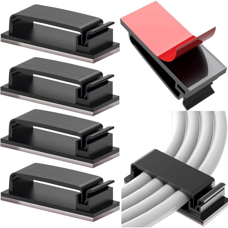 10 pcs Self-Adhesive Cable Management Holder Durable Clips For Tv Pc Laptop Ethernet Cable Home Office (Black) - Image 1