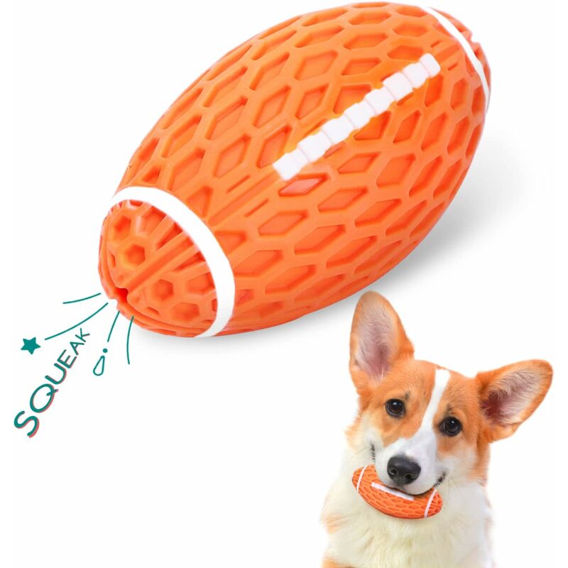 Dog Toy Ball, Squeaky Dog Ball, Indestructible Natural Rubber Rugby Dog Ball, Dog Chew Ball, Dog Toy With Dental - Image 1