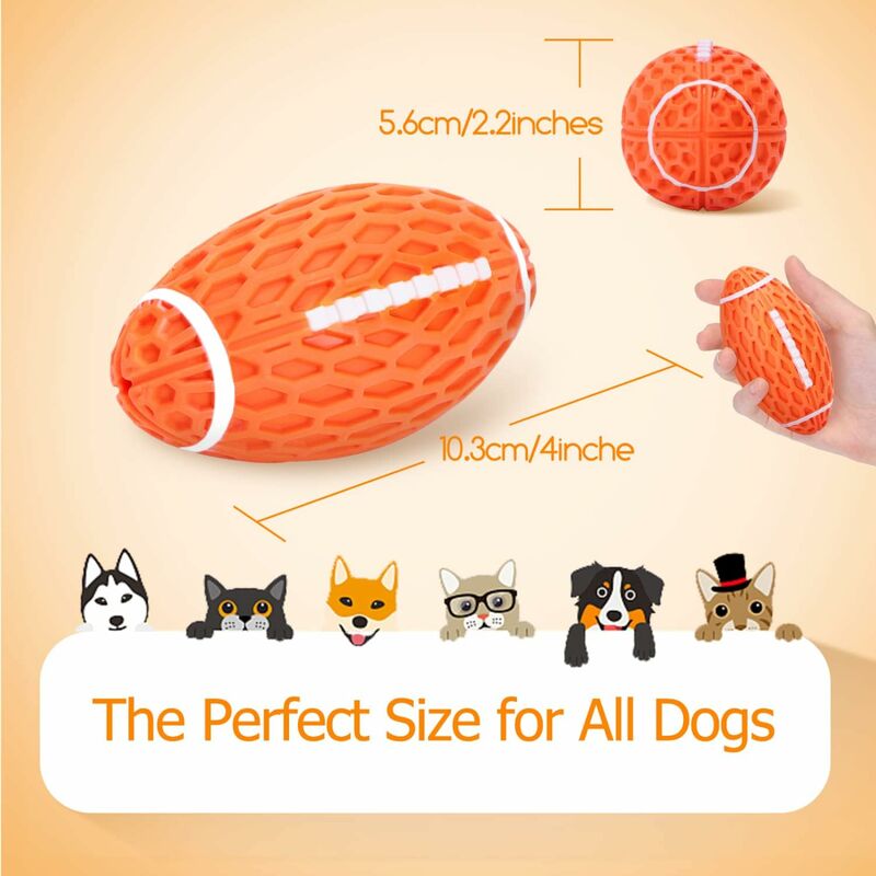 Dog Toy Ball, Squeaky Dog Ball, Indestructible Natural Rubber Rugby Dog Ball, Dog Chew Ball, Dog Toy With Dental - Image 3