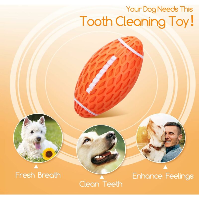 Dog Toy Ball, Squeaky Dog Ball, Indestructible Natural Rubber Rugby Dog Ball, Dog Chew Ball, Dog Toy With Dental - Image 4