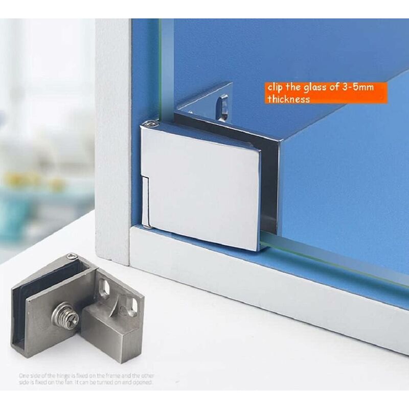 Pair / Frameless Glass Door Hinge Wine Cabinet Showcase Glass Door Hinge Side Mounted Embedded (Silver) - Image 3