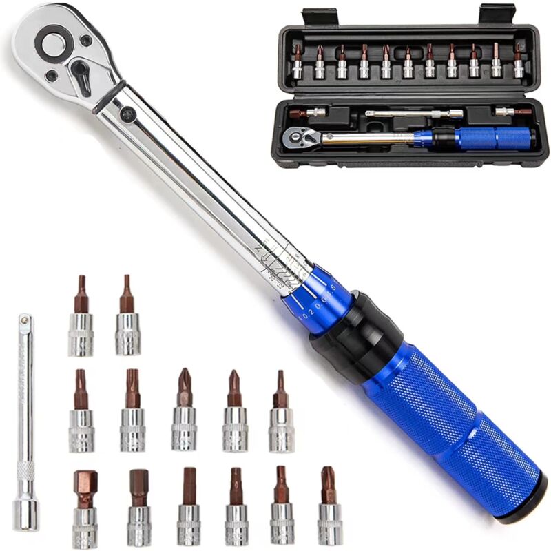 Bicycle Torque Wrench 1/4, Range 2-24Nm/17.7-212.4 In.Lb(Double Scale), Accuracy ±3%, 15 Pieces Bike Maintenance Kit - Image 1