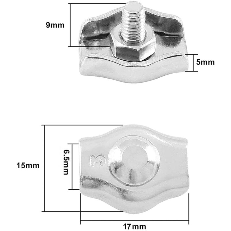 20 pcs Wire ROpe Clips Steel Cable Clamp M3 Wire ROpe Clips For 1.5Mm-3Mm Steel Cable Stainless Steel Cable Clamp For - Image 3