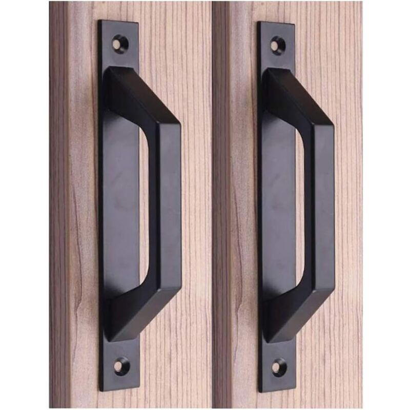 19.6Cm Wooden Handle Barn Door Pull Sliding Door Handle Carbon Steel (D Black) - Image 1