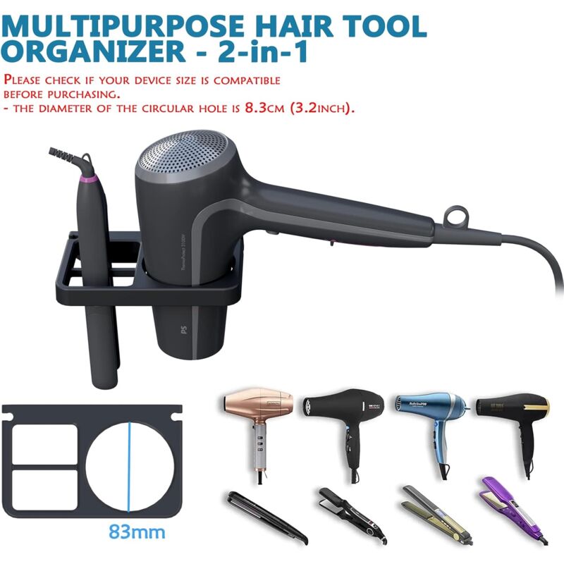 Hair Dryer & Hair Straightener Holders, Universal Wall Mount Organizer Accessories - Image 3