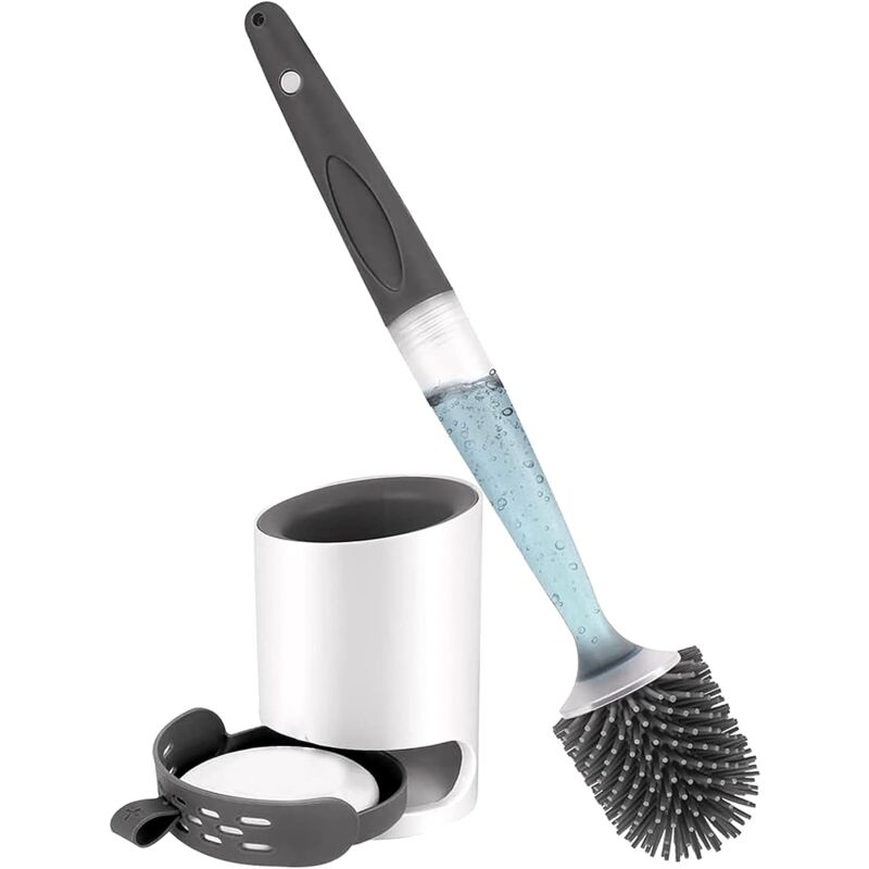 Silicone Toilet Brush With Soap Dispenser, Wall Mounted/Standing No Drilling Cleaning Brush With Holder For Bathroom - Image 1