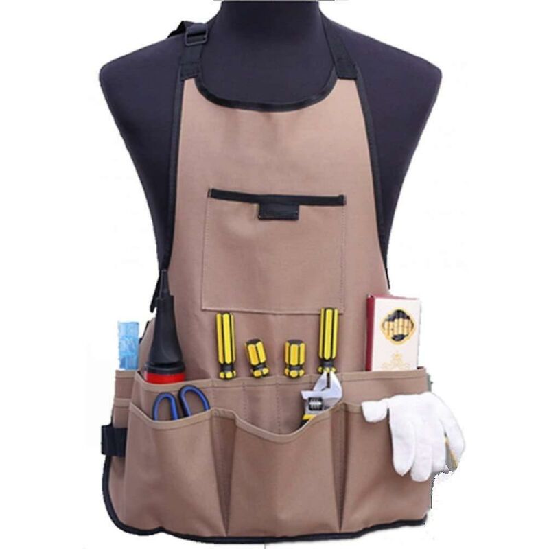 Women'S Gardening Apron With 14 Pockets 600D Oxford Work Apron Adjustable Protective Apron For Gardening Tools (Brown) - Image 1