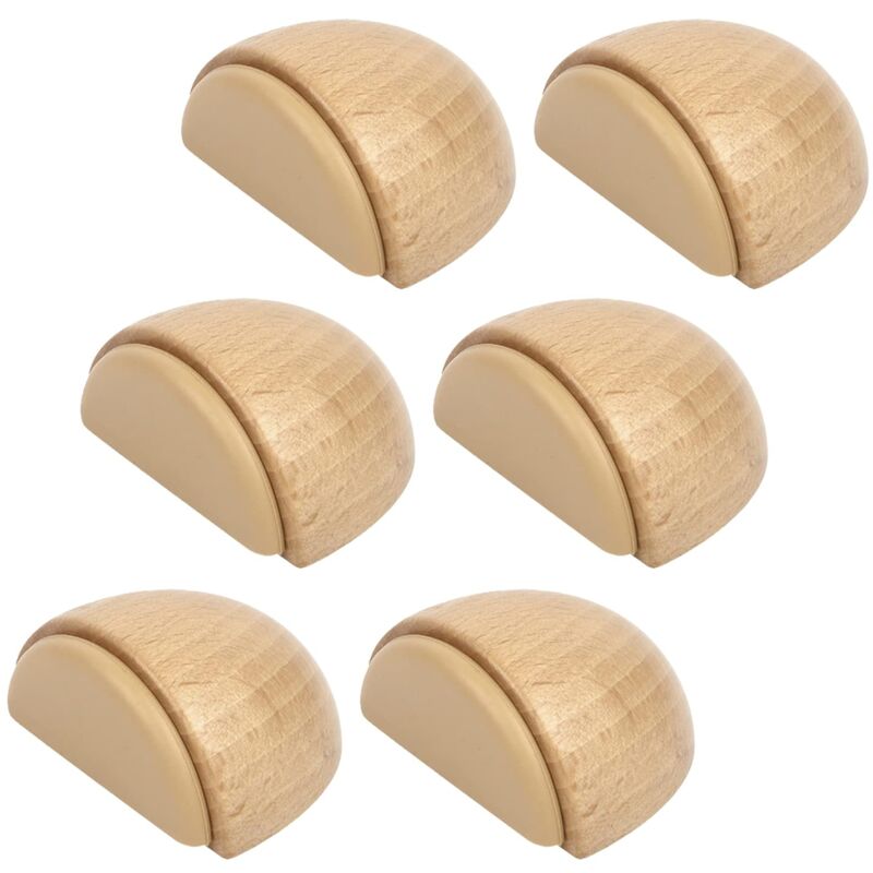 6 pcs Set Door Stops - Adhesive Wooden Door Stop For Floors And Parquet - Adhesive Door Stop - Door Stop (Natural Beech) - Image 1