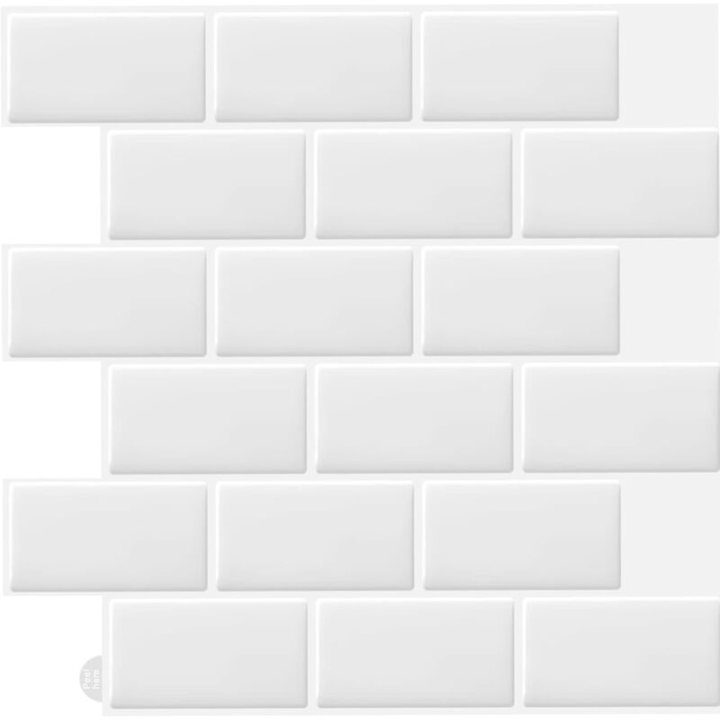 10 pcs White 3D Wall Tile Sticker Kitchen Bathroom (30.5X 30.5Cm) - Image 1