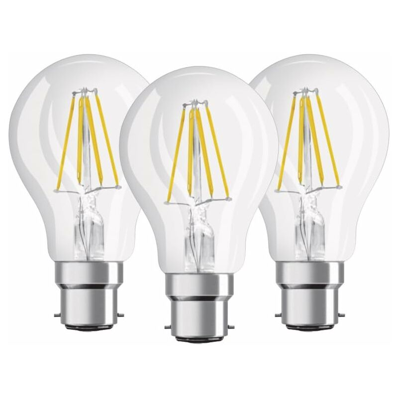 Pack Of 3 Standard LED Filament Bulbs - B22 Base - 6W Equivalent To 60W - Warm White 2700K [Energy Class E] - Image 1