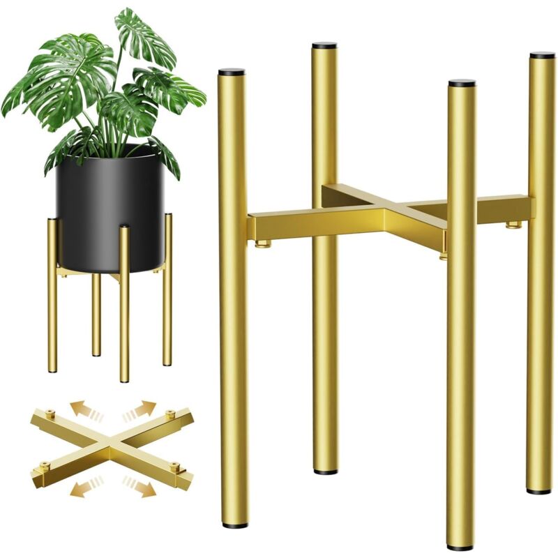 Plant Stand, Simple Style Metal Plant Shelf, Indoor And Outdoor Flower Pot Holder Adjustable Width For 20-30Cm Pots - Image 1