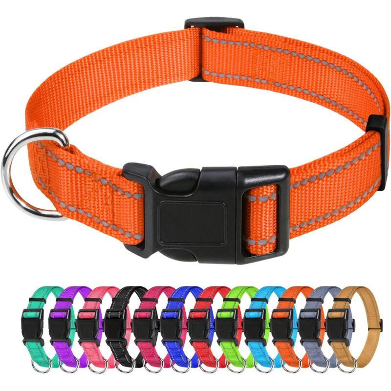 Dog Collar, Classic Adjustable Reflective Nylon Collar Suitable For Medium Dogs, Orange, 2.5Cm Width - Image 1