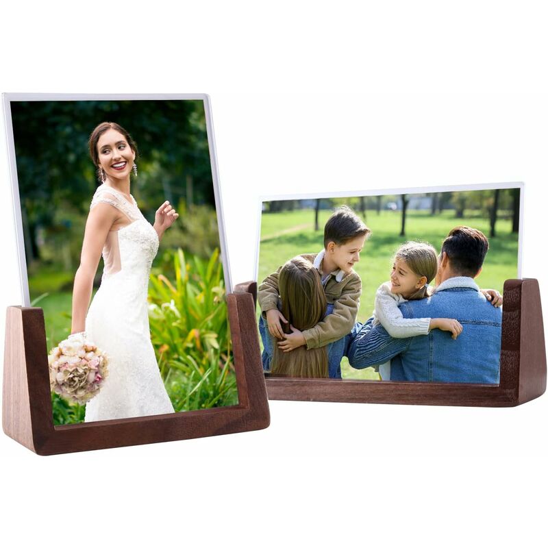 6 Inch Photo Frames 2 pcs Set, Wooden And Acrylic Glass Picture Frame For Tabletop Home Decor - Image 1