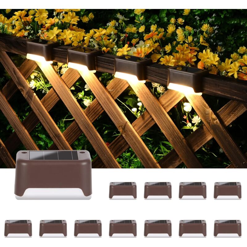 12 Pack Solar Lights Waterproof Solar Powered Lights For Deck, Stairs, Fence, Yard, Patio And Driveway (Warm White) - Image 1