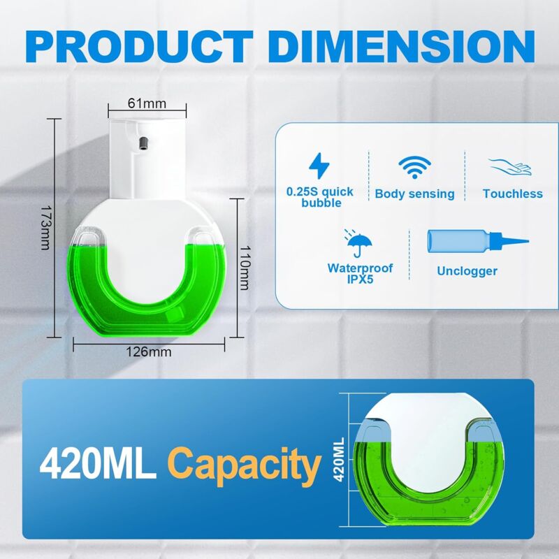 Automatic Soap Dispenser Touchless Liquid Soap 420Ml, Automatic Liquid Soap Dispenser For Kitchen, With 4 Adjustable - Image 2